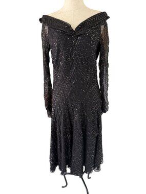 Craig Signer Womens Sheer Sequin Midi Evening Dress Size Medium Black Party New